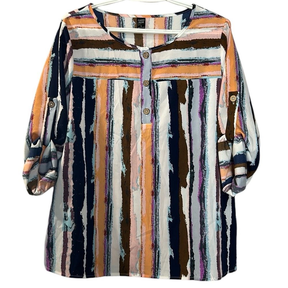 Emery Rose women’s blouse large colorful button adjustable‎ sleeve